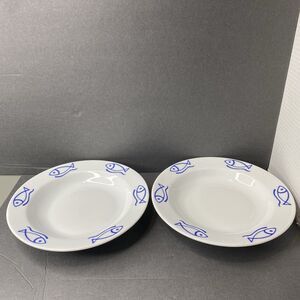 Danica Bistro Fish Salad Plates 7.5" Set of 2 Blue White Poland Discontinued